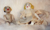 Fimo dolls, one with hand-made dress.