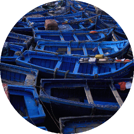 blue Moroccan boats dot